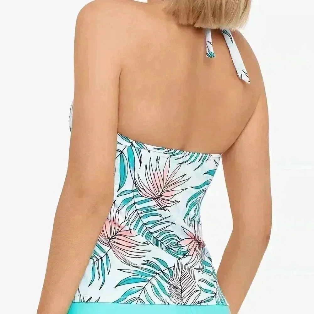SALT + COVE Pastel Floral Halter Tankini Top, Small